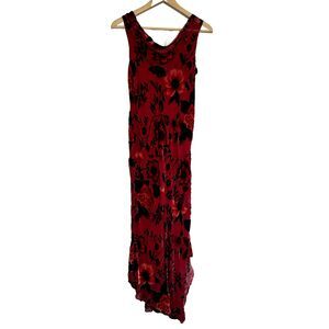 Fiori Di Zucca Dress Women 12 Red Floral Long Sleeveless Slip Silk Velvet 90s